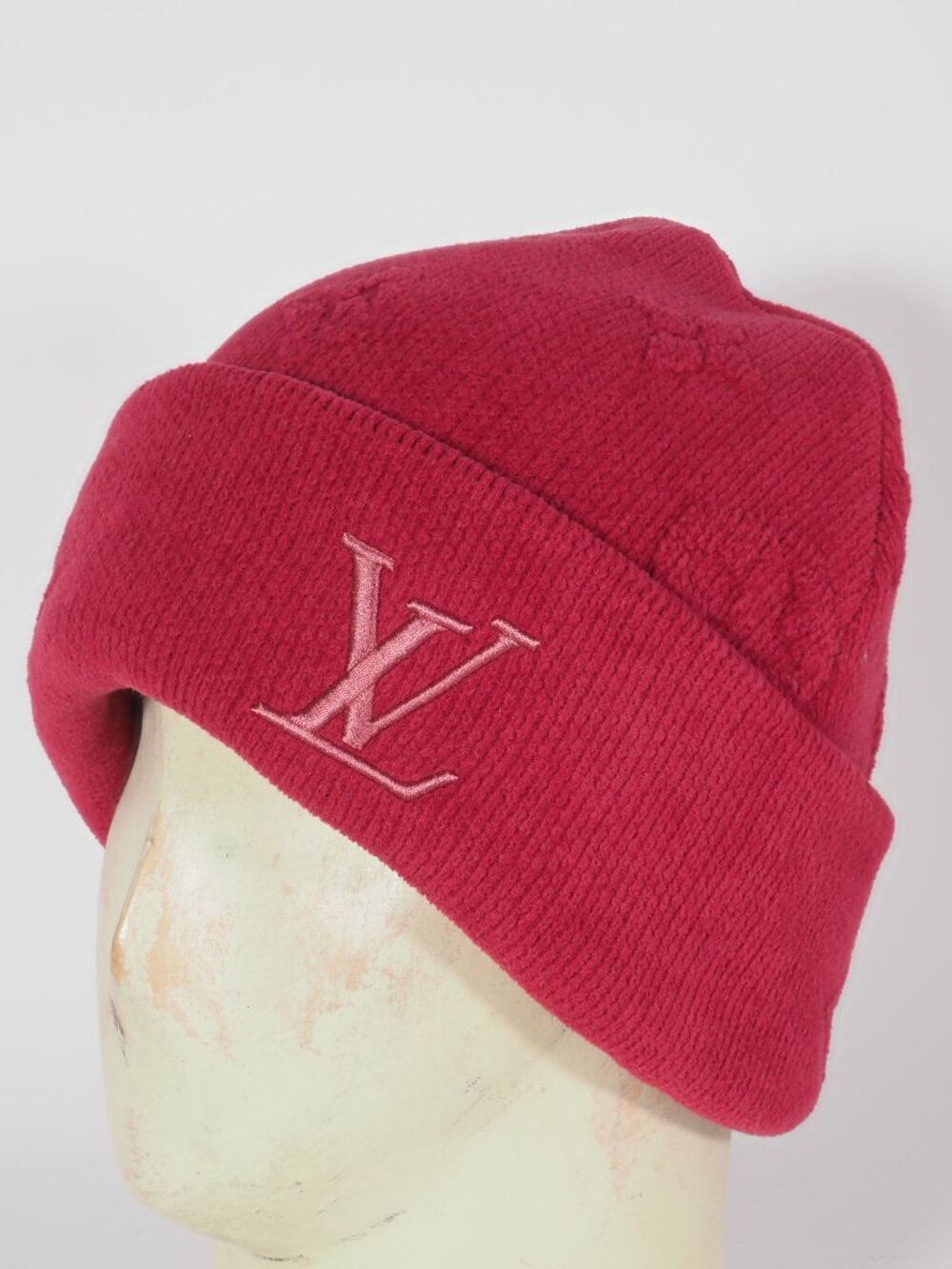 Louis Vuitton LV Crush Knit Beanie Hat Pink Monogram Italy